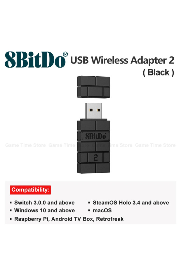 Black 8BitDo USB Wireless Bluetooth Adapter 2 for Nintendo Switch 2 Switch PS5 PS4 Xbox JoyCon Gamep - 1