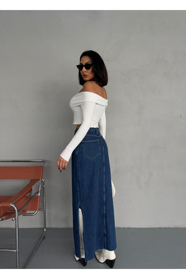 YANLARDAN YIRTMAÇLI JEAN MAXI ETEK - 7