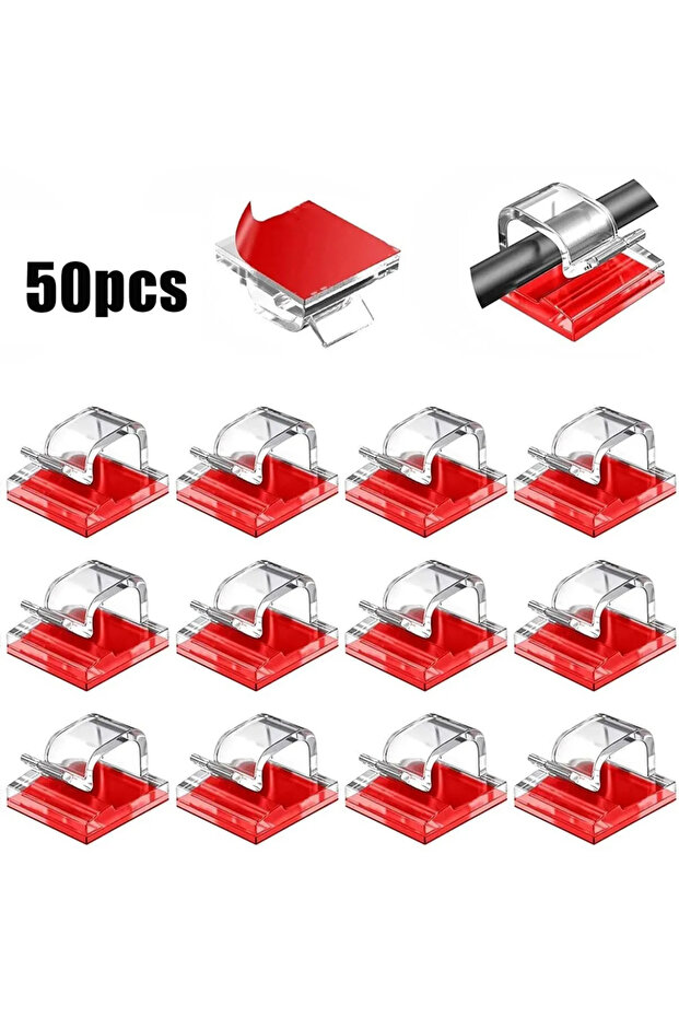 مشبك منظم كابلات شفاف مكون من 50 قطعة لإدارة الكابلات وحامل الأسلاك وشحن USB وخط البيانات B