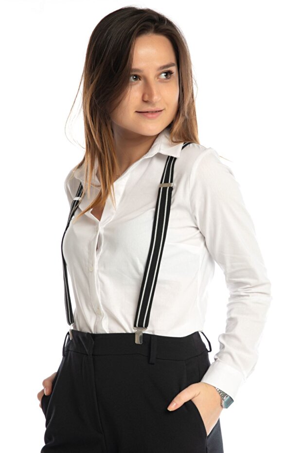 3-Clip Black and White Striped Adult Trouser Hanger