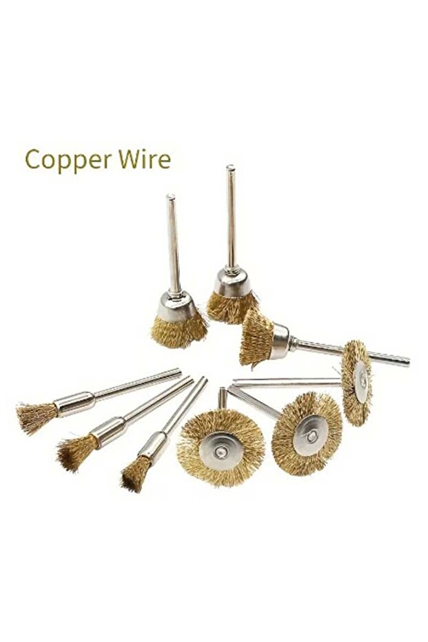 9Pcs Copper Set 9pcs Steel Wire Brass Brush Rotary Tool Electric Dremel Drill Bit Polishing Grinding