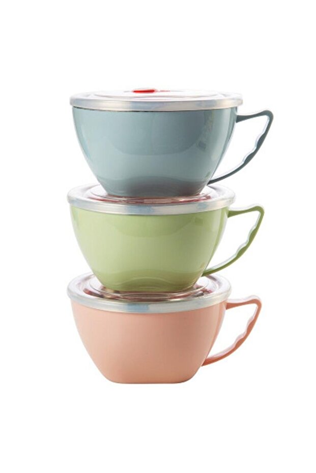 Pink 1PCS Stainless Steel Bowl with Handle Solid Color Anti Scalding Instant Noodles Mixing Bowl Ki