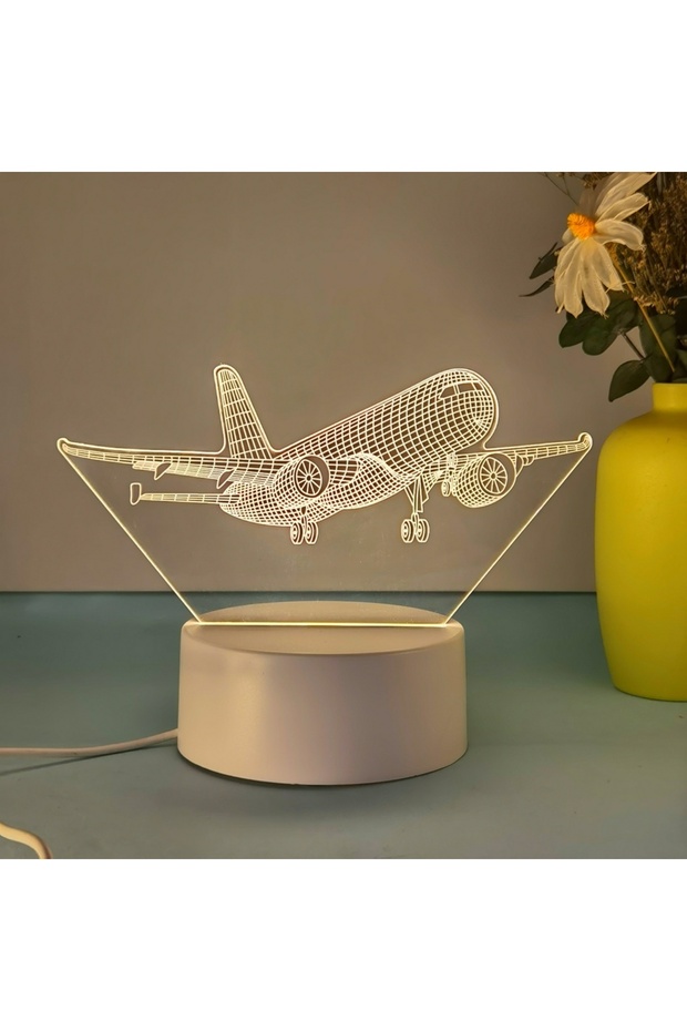 ضوء دافئ 1 لون 1 قطعة نموذج طائرة ثلاثية الأبعاد ضوء ليلي، واجهة USB، مجموعة عشاق الطيران
