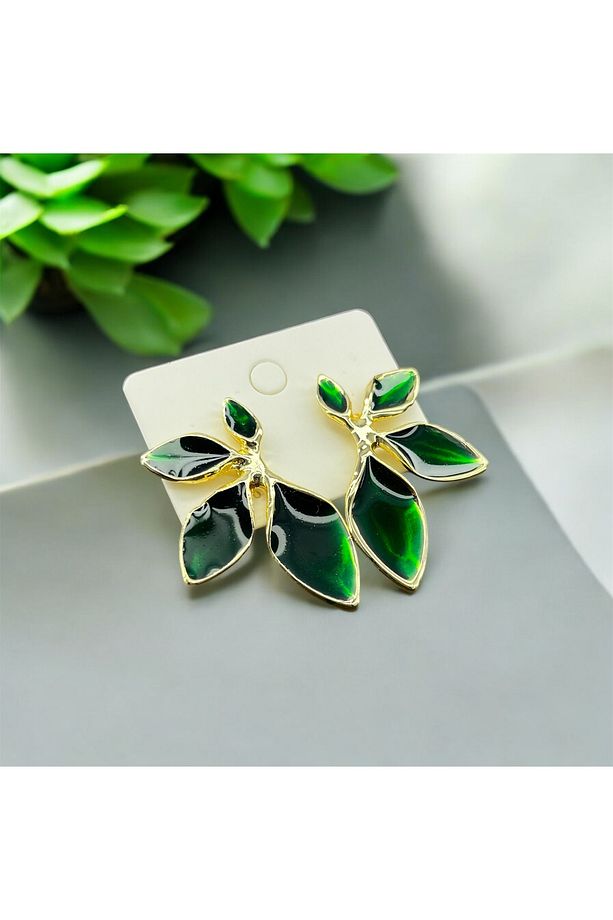 Mineli Yaprak Şekilde Küpe - 2