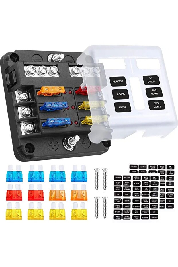 6 way Car Boat Fuse Box Holder With 6 Ways Blade Fuse Holder Block Warning Indicator 12V 36V Power D