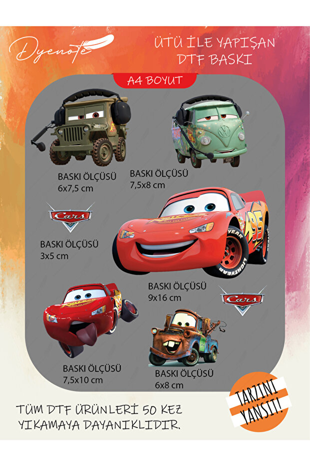 Şimşek McQueen Ütü ile Yapışan Tişört Tekstil Transfer Dtf Baskı - 1
