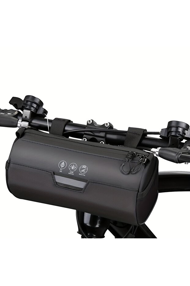 Black Bike Handlebar Bag Waterproof - Bicycle Handlebar Roll Bag with Large Reflective Area, Bike Fr
