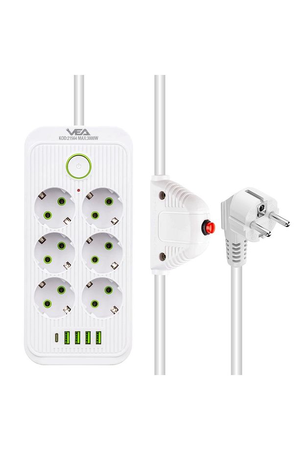 Çocuk Korumalı Beyaz 6 Lı 1.5 Metre Kablolu 4 USB + TYPE-C Çıkışlı Gurup Piriz AXE22-L53X - 3