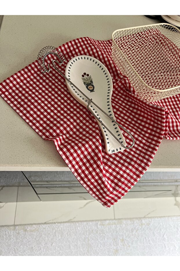 حفاضات المطبخ القماش القطني الأحمر - 2