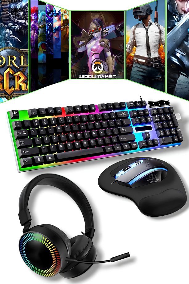 Nuo Gaming Bundle Kablolu Rgb Klavye Mouse Set Kulak Üstü Kulaklık - 1