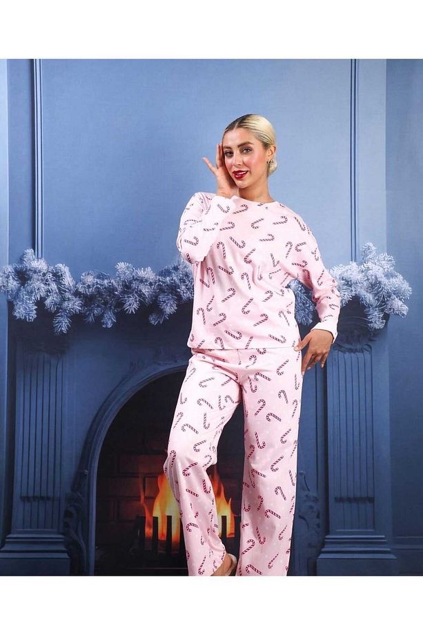 Pamuklu Yılbaşı Temalı Örme Pijama Takımı - 1