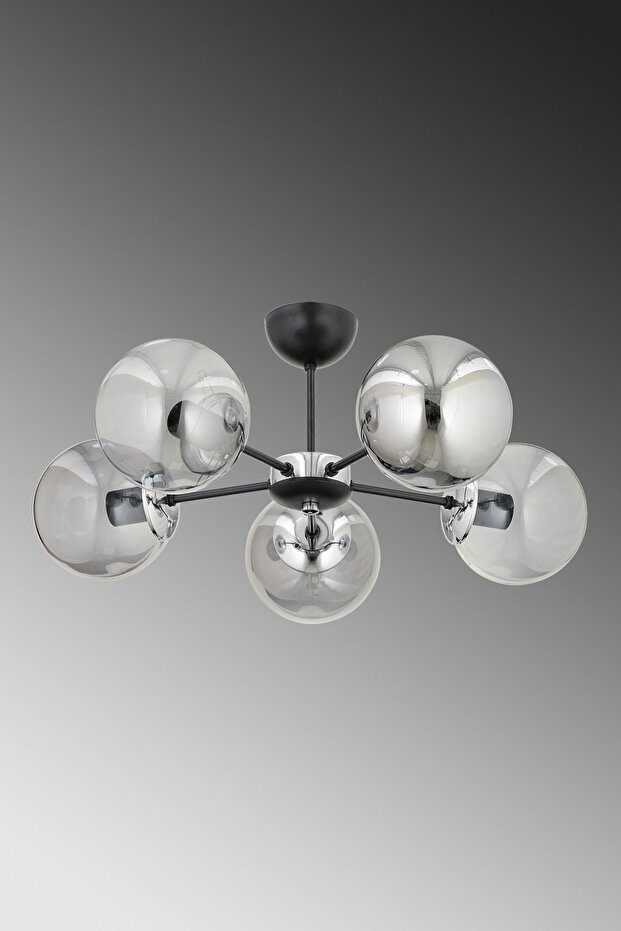 Güneş 5 Li Plafonyer Avize Füme Glob Camlı Salon Yatak Odası Mutfak - 4