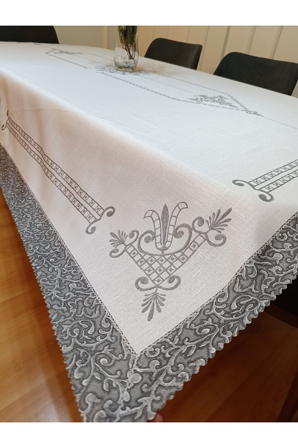Nakış Işleme Desenli Masa Örtüsü | Dertsiz Kumaş Masa Örtüsü | Leke Tutmaz Kumaş | 160x220 Cm - 2