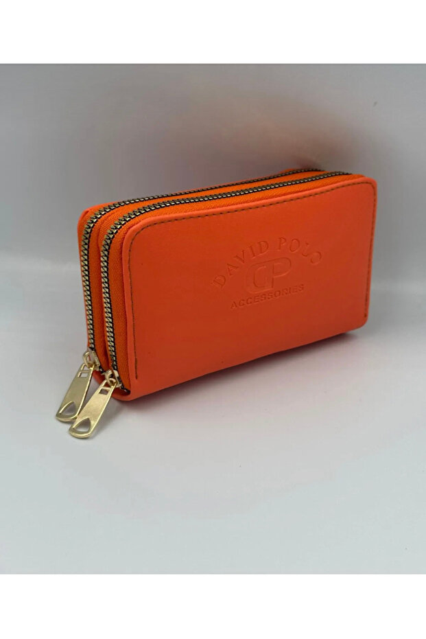Kadın Turuncu Çift Fermuarlı Orta Boy Cüzdan - 5