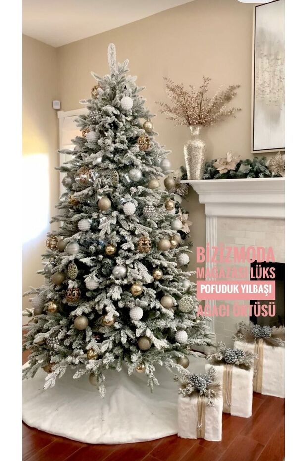 New Year Christmas Tree Skirt New Year Tree Cover White 100cm Round Handmade