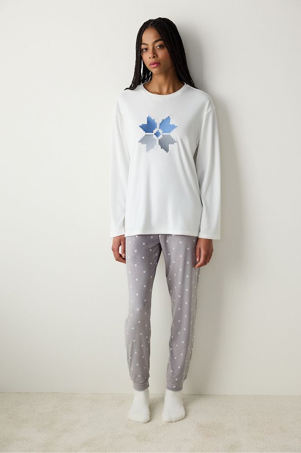 Tiny Hearts Fuzzy Koyu Gri Pantolon Pijama Altı - 3