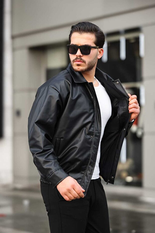 Deri Oversize Bomber Ceket - 2