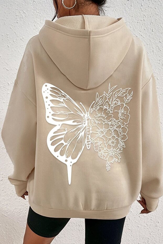 Unisex Drawing Butterflies Back Printed Sweatshirt