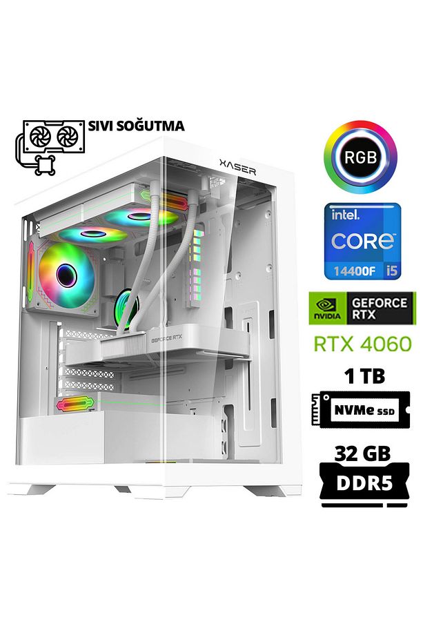 Delux X54 i5 14400F 32GB DDR5 Ram 1TB M.2 NVMe 8GB RTX4060 Sıvı Soğutmalı Oyuncu Bilgisayarı - 1