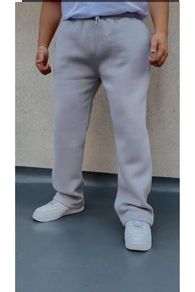 Gri Kompak Şardonlu 3 İplik Düz Paça Eşofman Altı Unisex - 2