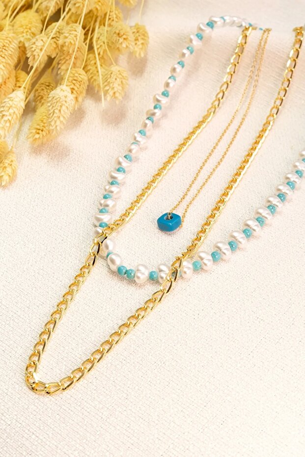 Mavi Boncuklu Set Kolye - 1