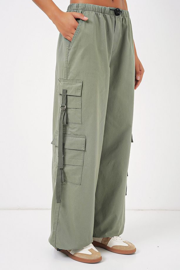 6691 Geniş Paça Kargo Pantolon - Çağla - 5