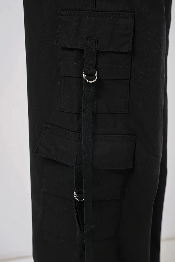 6691 Geniş Paça Kargo Pantolon - Siyah - 3