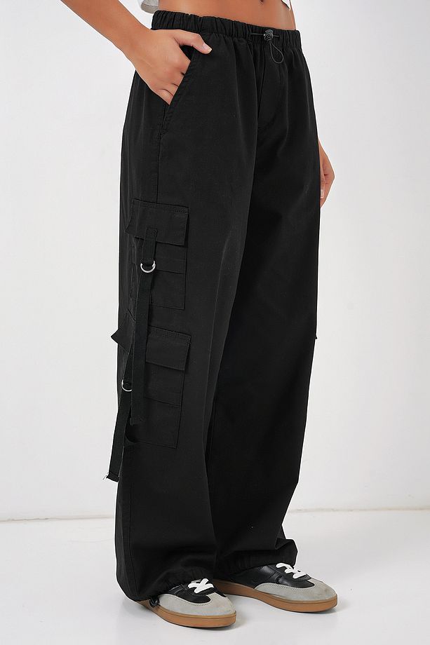 6691 Geniş Paça Kargo Pantolon - Siyah - 4