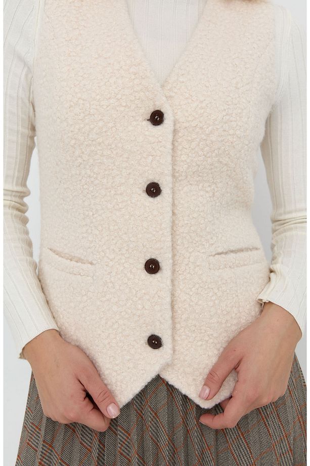 Midi Ekru Teddy Yelek - 5