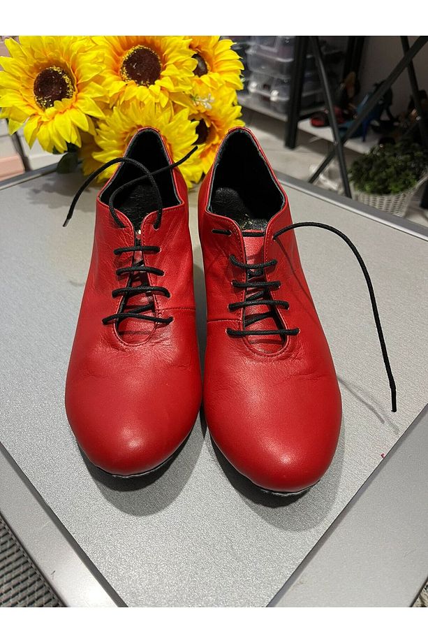 NAR ÇİÇEĞİ KIRMIZISI 6CM KALIN TOPUK TANGO, SWING  VE TÜM DANSLAR İÇİN UYGUN DERİ AYAKKABI - 5