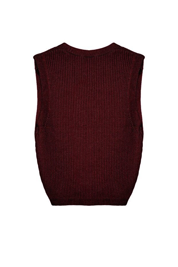 Bordo Crop Premium/ Özel İplik Triko Yelek TWOSS24BZ00258 - 7