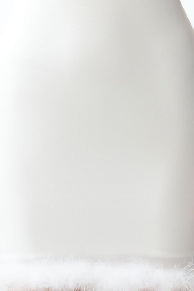 Bridal Beyaz Vücuda Oturan Otrişli Dokuma Kısa Düğün/Nikah Şık Abiye Elbise TPRSS24EL00115 - 6
