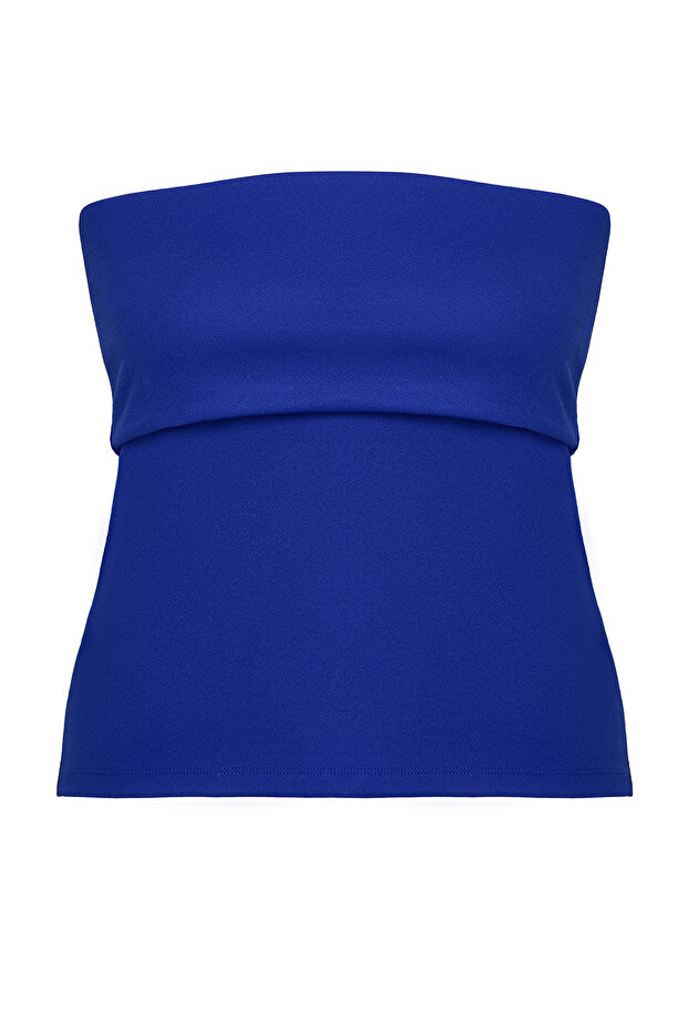 Saks Straplez Yaka Yandan Fermuarlı Krep Örme Bluz TBBSS24AF00092 - 6