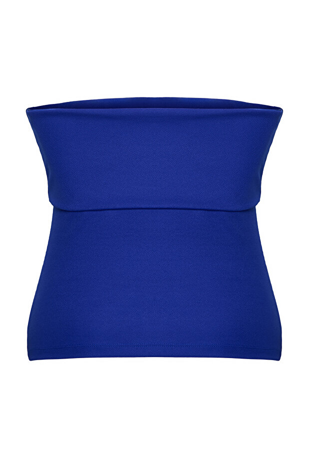 Saks Straplez Yaka Yandan Fermuarlı Krep Örme Bluz TBBSS24AF00092 - 9
