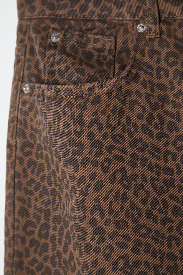 Çok Renkli Leopar Desenli Kahverengi Normal Bel Barrel Jeans TWOSS25JE00038 - 7