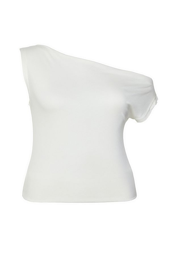Ekru Çizgili Premium Yumuşak Kumaşlı Fitted Kayık/Madonna Yaka Esnek Örme Bluz TBBSS25AF00029 - 6