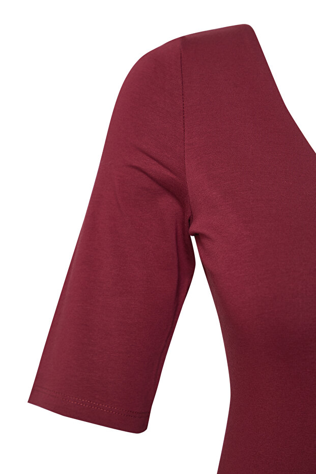 Bordo Fitted/Vücuda Oturan V Yaka Sırt Dekolteli Esnek Örme Bluz TWOSS25BZ00083 - 7