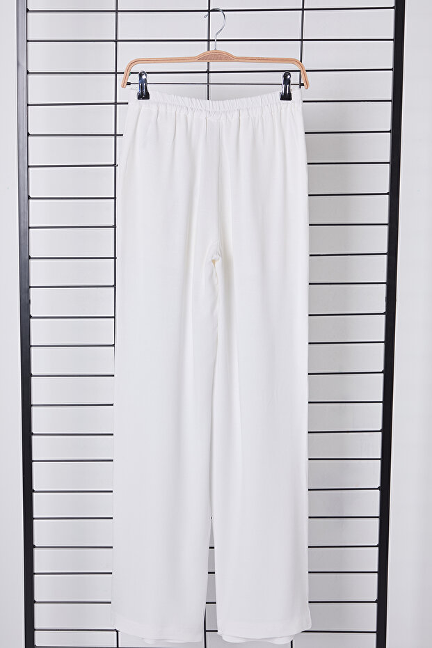 Beyaz Keten Görünümlü Wide Leg/Geniş Paça Dokuma Pantolon TWOSS25PL00020 - 8