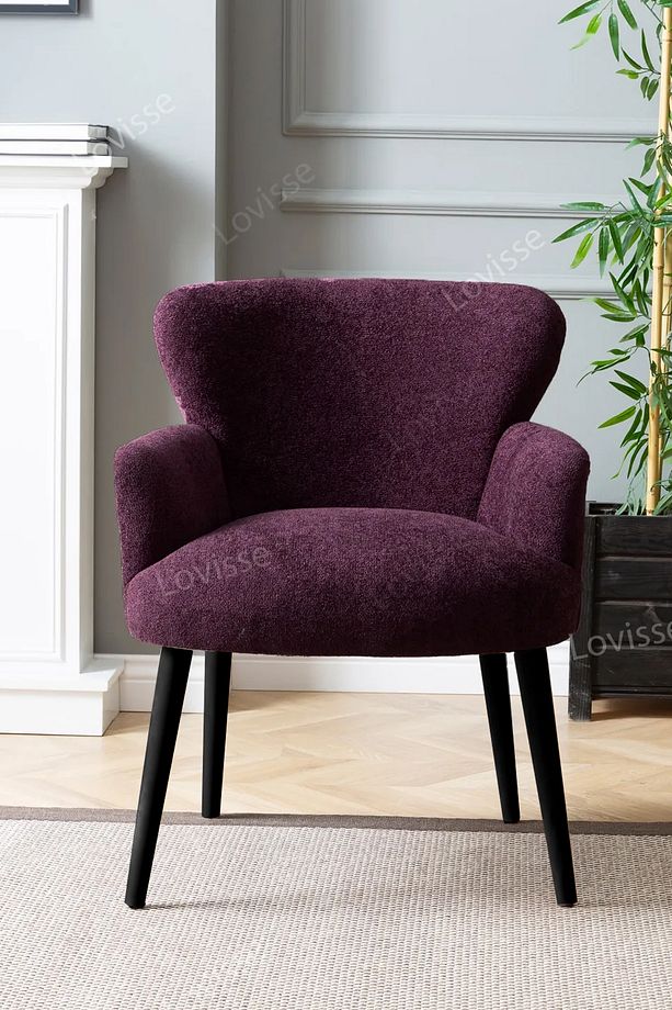 Mürdüm Mor Siyah Ayak Teddy Berjer , Salon, Balkon, Ofis, Bekleme, Güzellik Merkezi, çay seti - 1