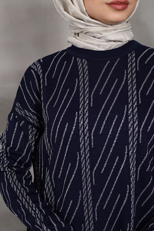 Desenli Simli Triko Tunik - 3