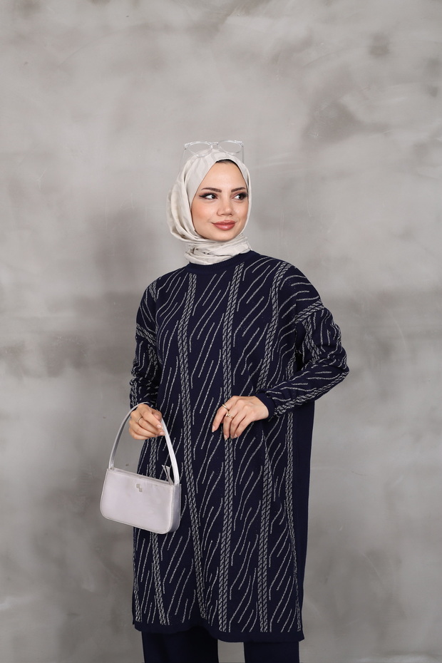 Desenli Simli Triko Tunik - 2