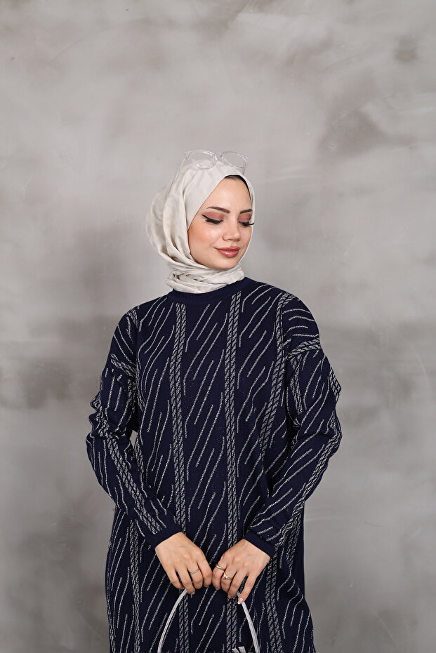 Desenli Simli Triko Tunik - 4