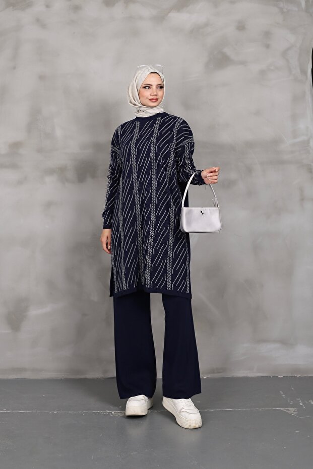 Desenli Simli Triko Tunik - 6