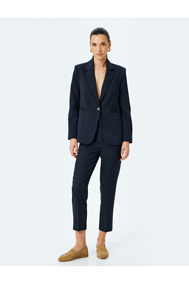 Slim Fit High Waist Cigarette Striped Trousers