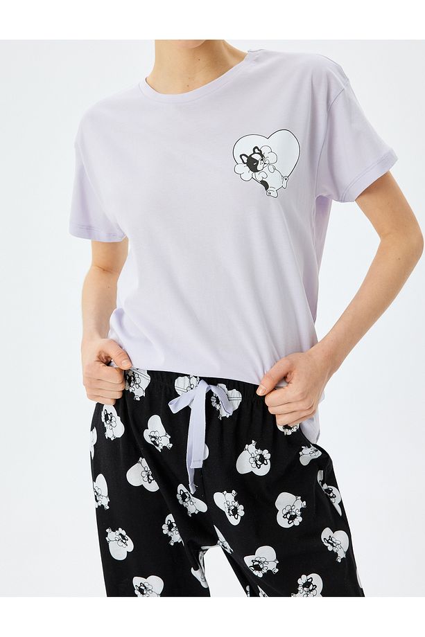 Pamuklu Kalpli Köpek Grafik Baskılı Pijama Takımı - 5
