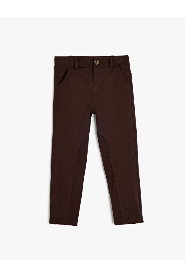 Viscose Trousers Leggings with Pocket Detail and Button Closure