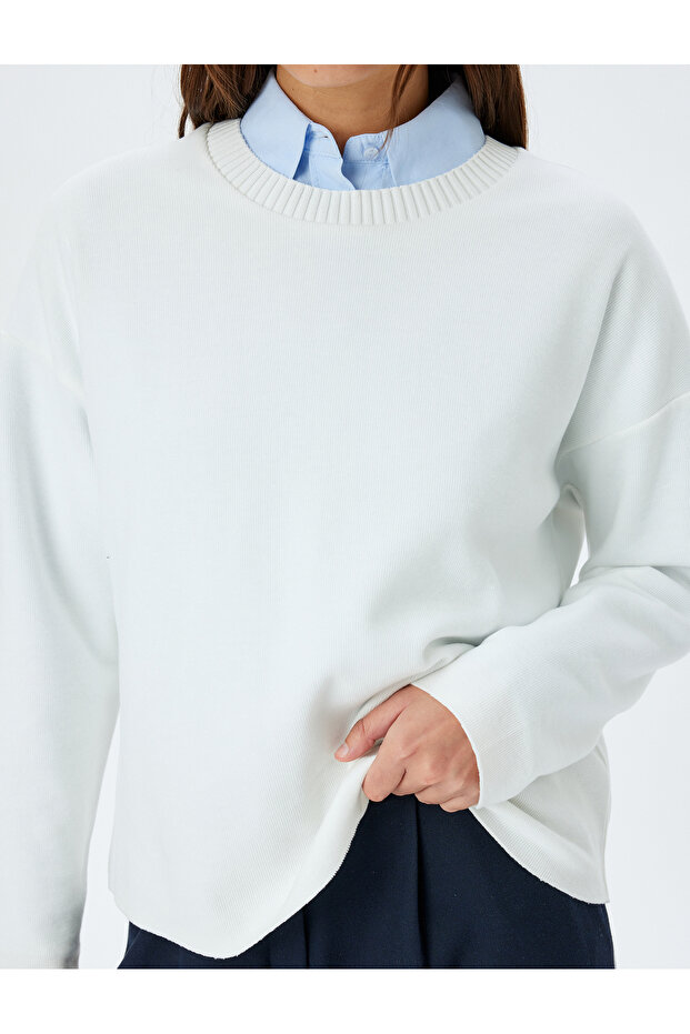 Long Sleeve Crew Neck Cotton Basic Sweatshirt - 5