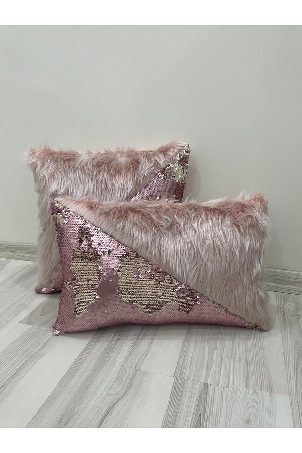 غطاء وسادة مثلث مستطيل من القطيفة مزين بالترتر - 2