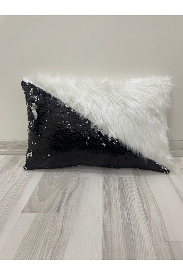 غطاء وسادة مثلث مستطيل من القطيفة مزين بالترتر - 1