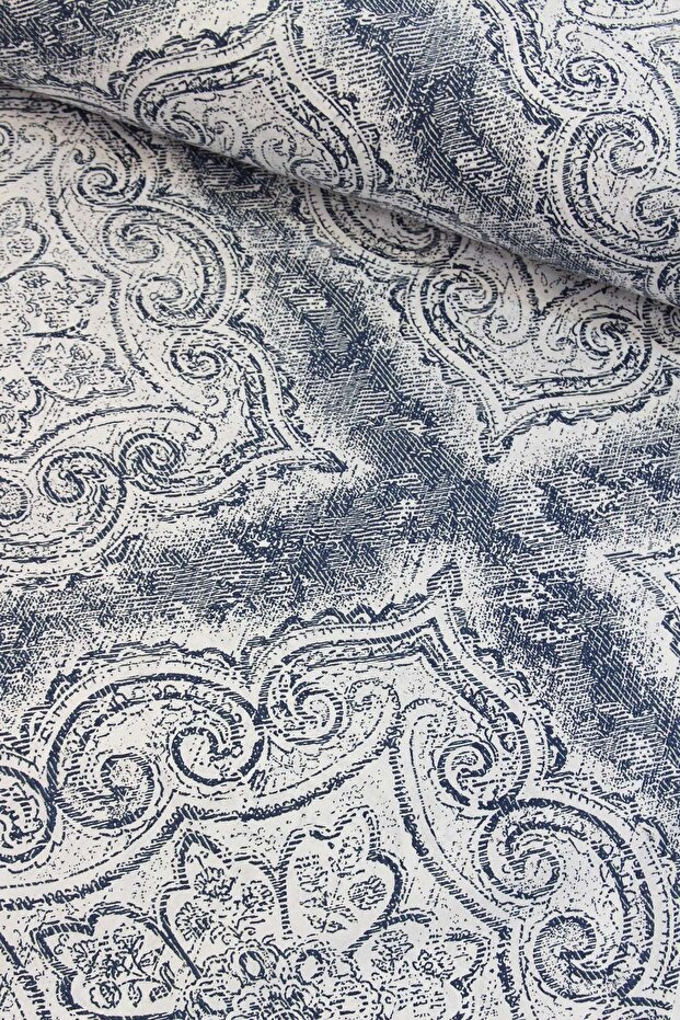 Mavi Denim Damask Nevresimlik Poplin Kumaş - 1